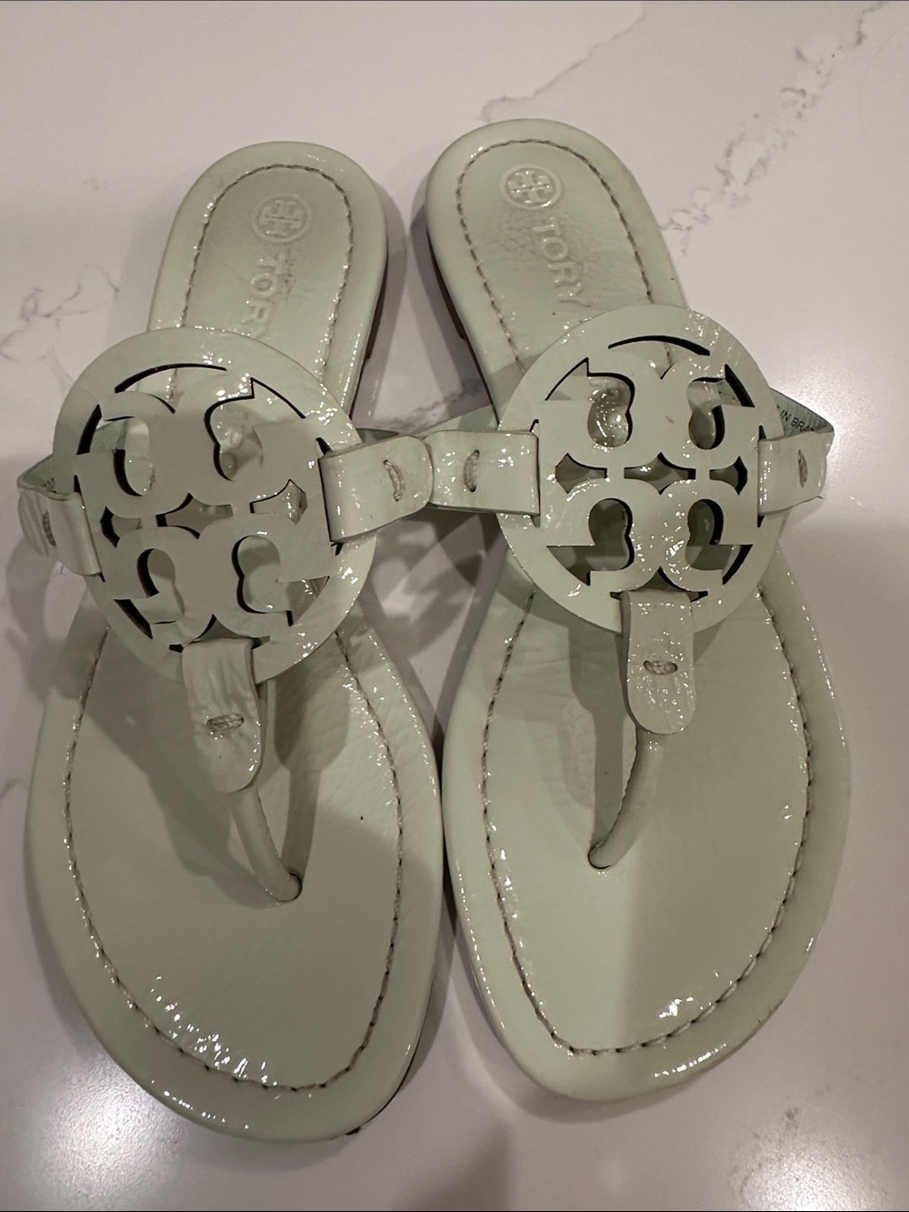 Tory Burch Miller Sandals Patent Light Mint Size 7